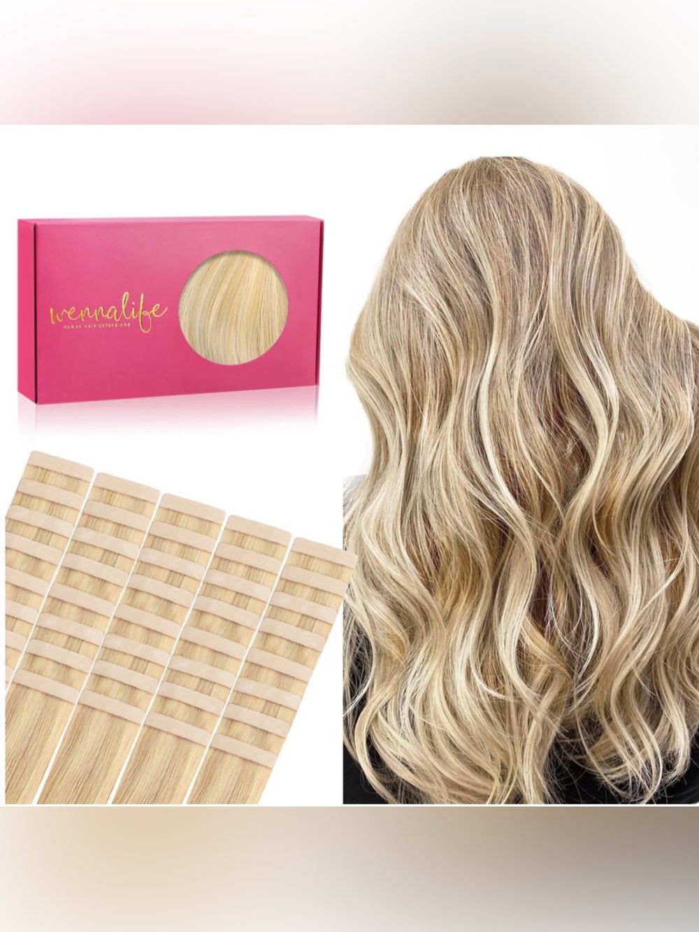 Blonde 16/22 Tape In Hair Extensions - Natural Blonde Multi-Tone 180g #TG1 - Picture 4 of 14